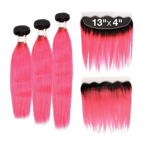 Ali Bundles Unprocessed Brazilian Virgin Human Hair Weave Color Bundles Straight 3Pcs + 13X4 Closure Find Your New Look Today!