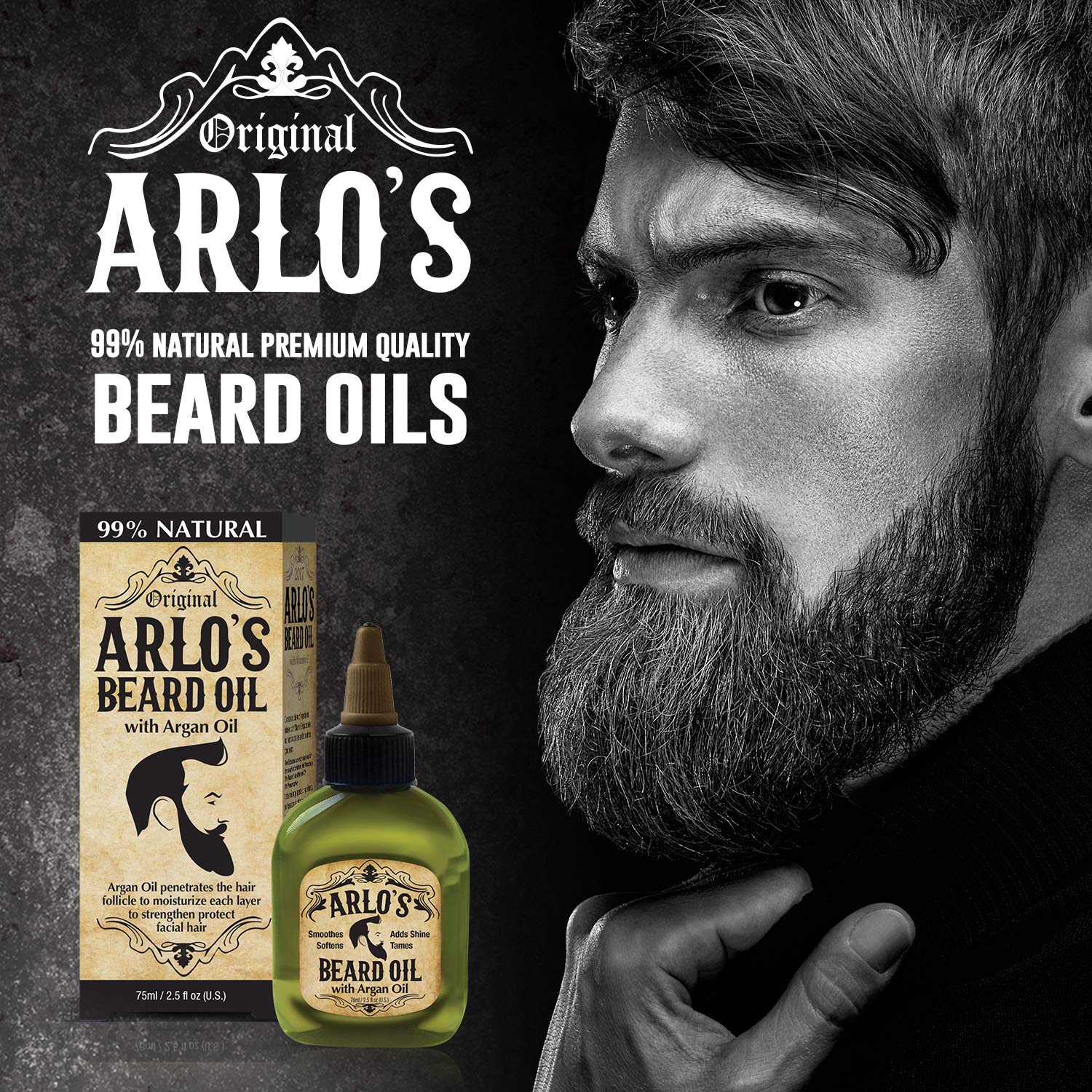 Arlo's 99% Natural Original Beard Oil, Pro-growth Growth Enhancer, 2.5 Fluid Ounce Find Your New Look Today!