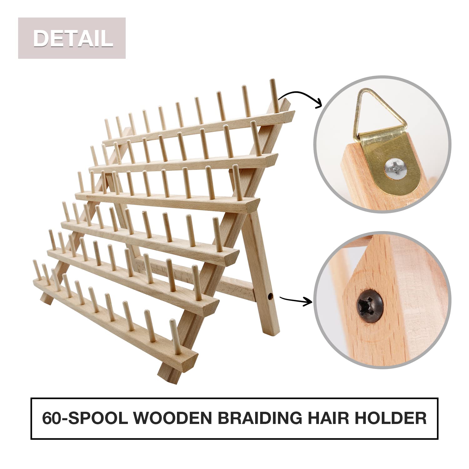 STUDIO LIMITED Braiding Hair Rack, 60 Spool Wooden Braiding Hair Holder, Thread Rack for Sewing, Quilting, Embroidery, Hanging Accessories Find Your New Look Today!