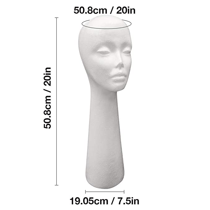 STUDIO LIMITED Styrofoam Mannequin Head, Long Neck, White Foam Wig Head Display (1 PC) Find Your New Look Today!