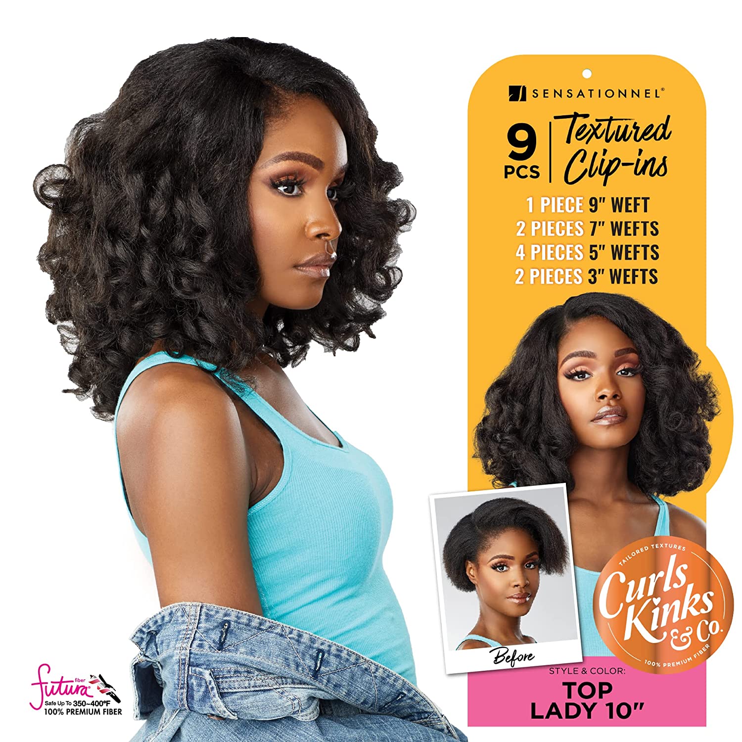 Sensationnel Clip in Top Lady - 10 inch Textured Clip in 9 Piece Pack adds Volume CK&CO Protective Style - Curls Kinks & Co (1B) Find Your New Look Today!