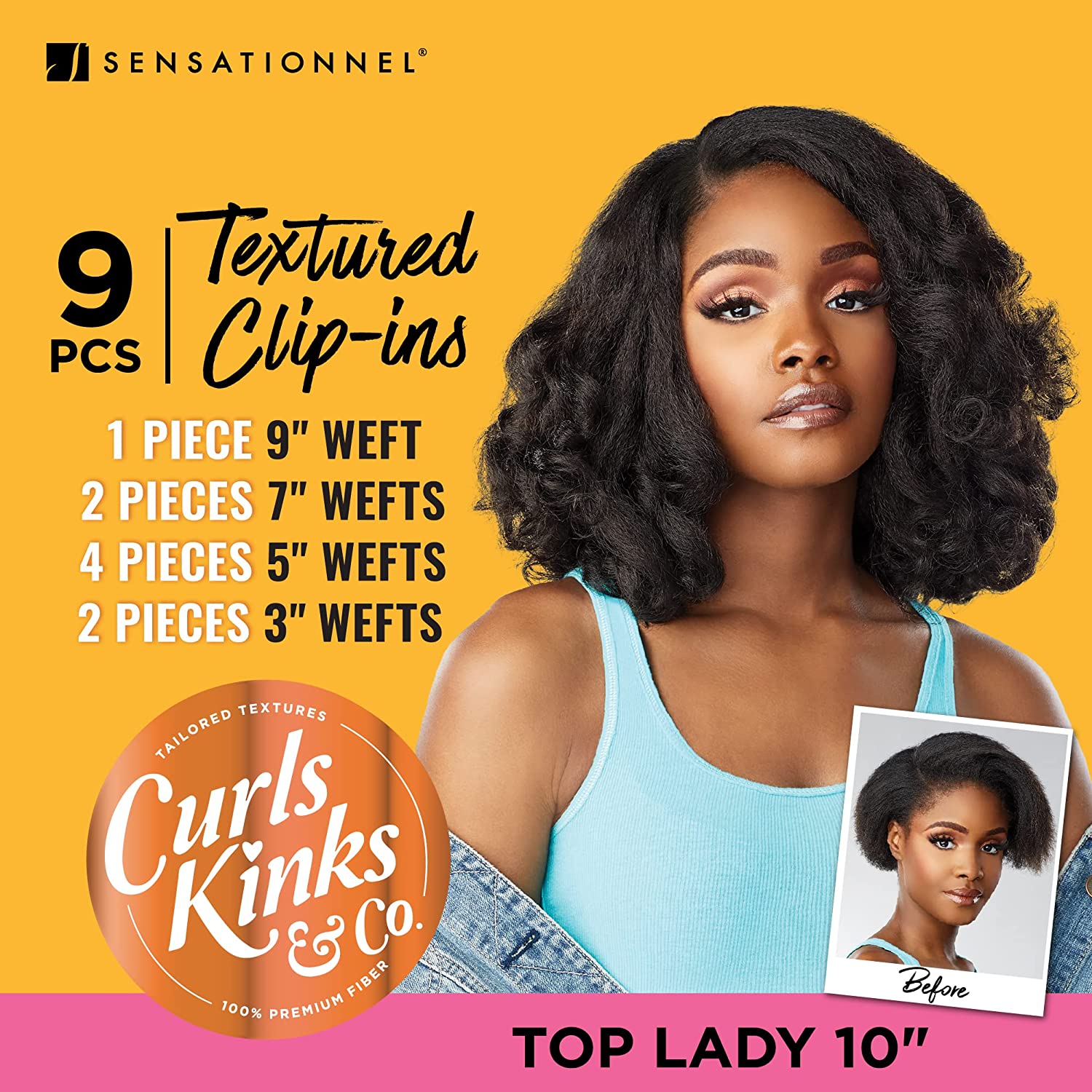 Sensationnel Clip in Top Lady - 10 inch Textured Clip in 9 Piece Pack adds Volume CK&CO Protective Style - Curls Kinks & Co (1B) Find Your New Look Today!