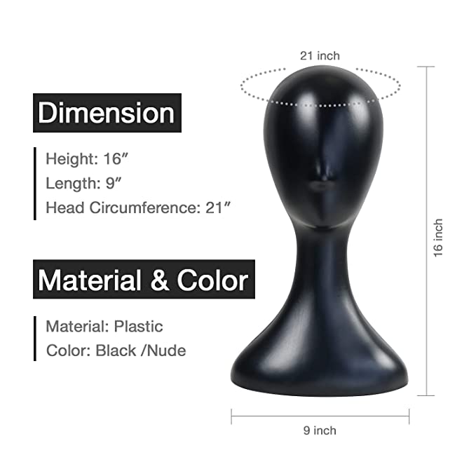 Studio Limited Professional Plastic Mannequin Head (Black), Durable Women Model Wig Stand Display Find Your New Look Today!