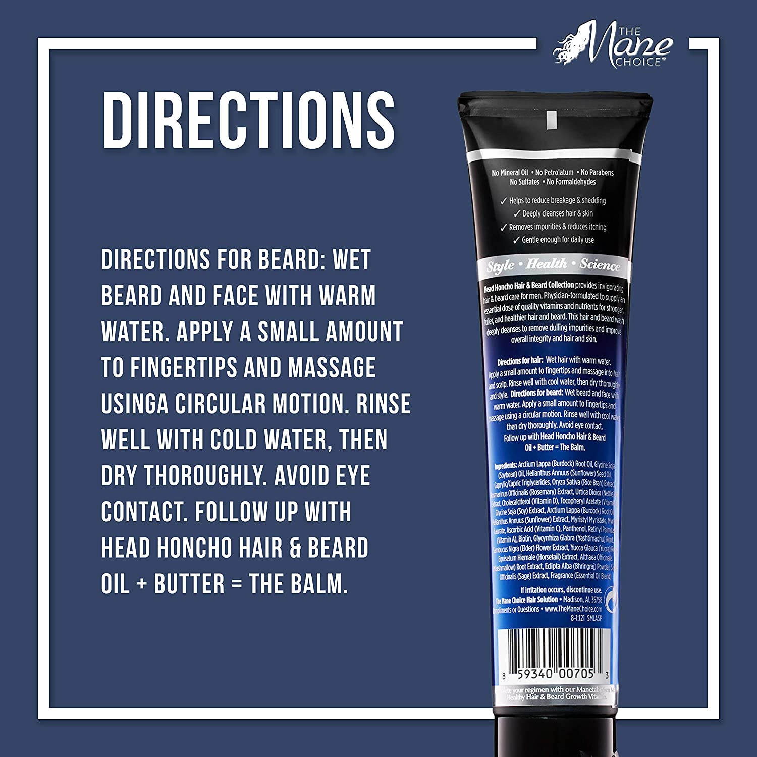 THE MANE CHOICE Head Honcho Hair & Beard Shampoo And Conditioner Too CLEAN- Vitamins And Nutrients For Stronger, Fuller, and Healthier Hair And Beard (6 Ounces / 177 Milliliters) Find Your New Look Today!