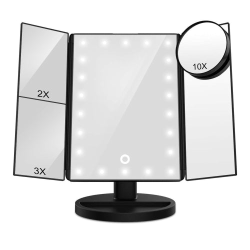 Tri Folded Vanity LED Lighted Makeup Mirror 10X/3X/2X/1X Magnification Find Your New Look Today!