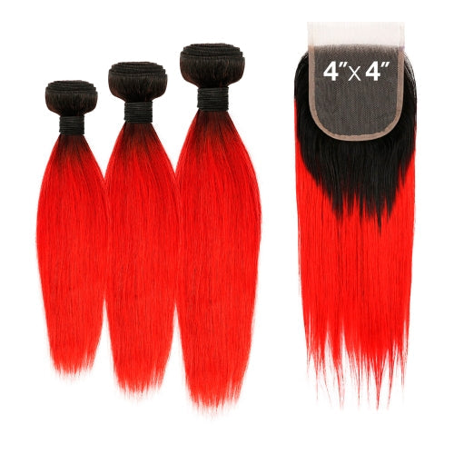 Uniq Hair 100% Virgin Human Hair Brazilian Bundle Hair Weave 7A Straight + 4X4 Closure#OTRED Find Your New Look Today!